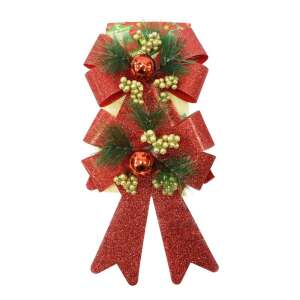 2db karácsonyfa masni készlet, Piros, díszített, csillámos, 14 x 19 cm, poliészter, Flippy