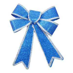 Karácsonyfa masni, Kék, ezüst szélekkel, 13 x 18 cm, PVC, Flippy