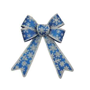 Karácsonyfa masni, Kék, hómintás, ezüst szélekkel, 15 x 23 cm, PVC, Flippy