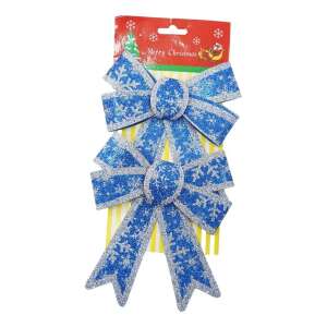 2db karácsonyfa masni készlet, Kék, hómintás, ezüst szegéllyel, 13 x 18 cm, PVC, Flippy