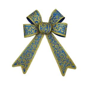 Karácsonyfa masni, Kék, spirál mintás, arany szélekkel, 15 x 23 cm, PVC, Flippy