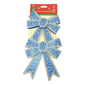 2db karácsonyfa masni készlet, Kék, spirálmintás, arany szegéllyel, 13 x 18 cm, PVC, Flippy