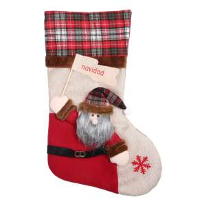 Ciorap Cadouri,KipHome,cu model Mos Craciun,crem, marimea 20x40 cm, textil, interior 107620232 - Flippy Decorațiuni de Crăciun