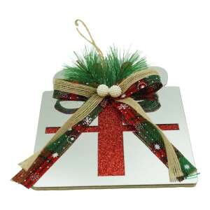 Ornament brad, KipHome, Cadou, Argintiu, Lucios, 14*15CM, Acril, Interior/ Exterior 107620594 - Decorațiuni pentru pomul de Crăciun