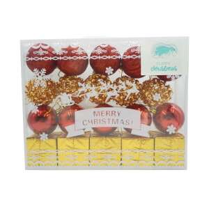 Set de 20 ornamente de brad, KipHome, de tip Glob, Rosu/ Auriu, din polistiren, cu finisaj sclipitor , cutie  6  cm adancime x 29  cm lungime x 24  cm inaltime 107621240 - Decorațiuni pentru pomul de Crăciun