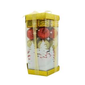 Set de 35 ornamente de brad, KipHome, de tip Glob, Rosu/ Auriu, din polistiren, cu finisaj sclipitor , cutie  11  cm adancime x 19  cm inaltime x 11  cm lungime) 107621232 - Decorațiuni pentru pomul de Crăciun