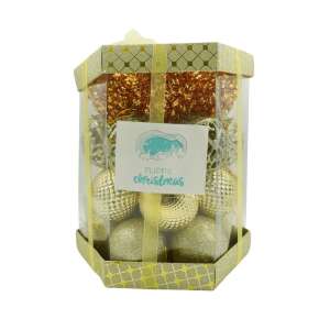 Set de 28 ornamente de brad, KipHome, de tip Glob, Cupru/ Auriu, din polistiren, cu finisaj sclipitor , cutie  18  cm adancime x 22  cm inaltime x 18  cm lungime) 107621311 - Decorațiuni pentru pomul de Crăciun