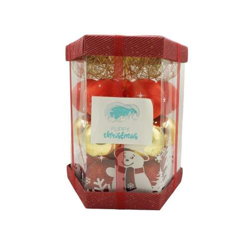 Set de 28 ornamente de brad, KipHome, de tip Glob, Rosu/ Auriu, din polistiren, cu finisaj sclipitor , cutie  18  cm adancime x 22  cm inaltime x 18  cm lungime) 107621324