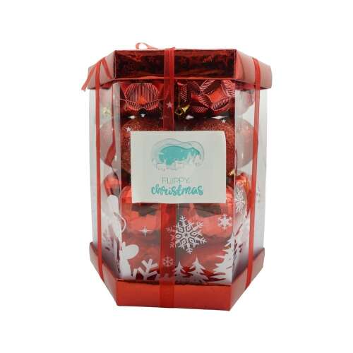 Set de 28 ornamente de brad, KipHome, de tip Glob, Rosu, din polistiren, cu finisaj sclipitor , cutie  18  cm adancime x 22  cm inaltime x 18  cm lungime) 107621319