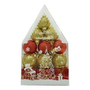 Set de 12 ornamente de brad, KipHome, de tip Glob, Rosu/ Auriu, din polistiren, cu finisaj sclipitor , cutie  4  cm adancime x 20  cm inaltime x 12  cm lungime) 107621377 - Decorațiuni pentru pomul de Crăciun