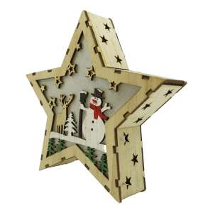 Decoratiune luminoasa, model de Stea cu Om de zapada, maro, lungime: 18 cm, latime: 18 cm, inaltime: 4 cm, lemn, interior/exterior 107621367 - Nonbrand Decorațiuni de Crăciun