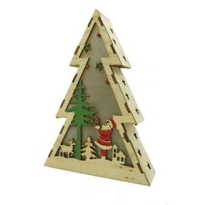 Decoratiune luminoasa, model de Brad cu Mos Craciun, maro, lungime: 14 cm, latime: 5 cm, inaltime: 20 cm, lemn, interior/exterior 107621405 - Nonbrand Decorațiuni de Crăciun