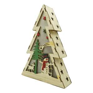 Decoratiune luminoasa, model de Brad cu Om de zapada, maro, lungime: 14 cm, latime: 5 cm, inaltime: 20 cm, lemn, interior/exterior 107621447 - Nonbrand Decorațiuni de Crăciun