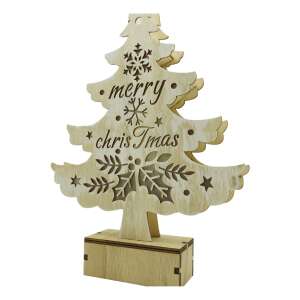 Decoratiune luminoasa, model de  Brad cu inscriptie Marry Christmas, alb, lungime: 11 cm, latime: 5 cm, inaltime: 30 cm, lemn, interior/exterior 107621467 - Nonbrand Decorațiuni de Crăciun
