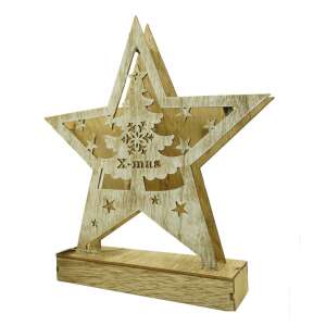 Decoratiune luminoasa, model de Stea cu Brad si inscriptie Marry Christmas, alb, lungime: 19 cm, latime: 5 cm, inaltime: 26 cm, lemn, interior/exterior 107621479 - Nonbrand Decorațiuni de Crăciun