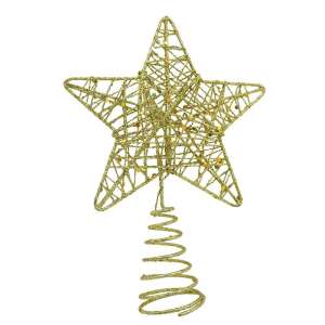 Varf decorativ de brad, Auriu, in forma de Stea, design cu paiete, din Plastic/Metal, 13 cm x 18 cm, diametru 4 cm, Interior/Exterior, KipHome 107621574 - Decorațiuni pentru pomul de Crăciun