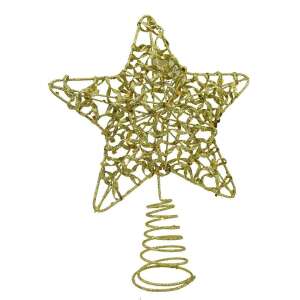 Varf decorativ de brad, Auriu, in forma de Stea, design cu paiete, din Plastic/Metal, 18 cm x 23 cm, Interior/Exterior, KipHome 107621582 - Decorațiuni pentru pomul de Crăciun