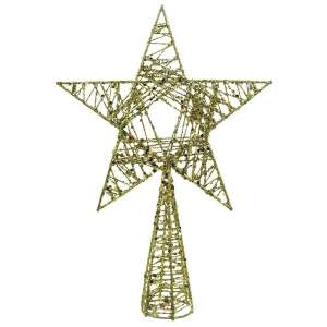 Varf decorativ de brad, Auriu, in forma de Stea, infasurata, din Plastic/Metal, 20 cm x 28 cm, Interior/Exterior, KipHome 107621577 - Decorațiuni pentru pomul de Crăciun