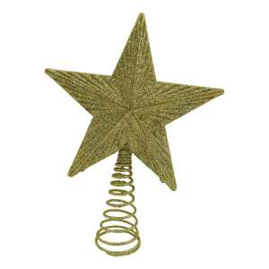 Varf decorativ de brad, Auriu, in forma de Stea, cu design in relief, din Plastic/Metal, 15.5 cm x 20.5 cm, Interior/Exterior, KipHome 107621605 - Decorațiuni pentru pomul de Crăciun