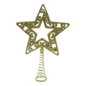 Varf decorativ de brad, Auriu, in forma de Stea, decupata in centru, din Plastic/Metal, 14 cm x 19 cm, Interior/Exterior, KipHome 107621578 - Decorațiuni pentru pomul de Crăciun