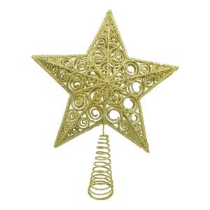 Декоративен връх за коледно дърво, златен, във формата на звезда, спирален дизайн, пластмаса/метал, 29 см x 38 см, закрито/външно, KeepHome 107621646 - Коледа