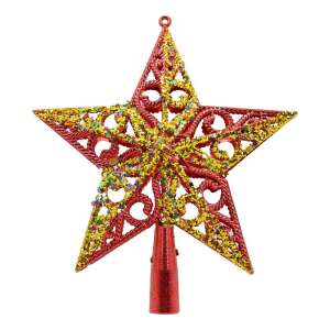 Varf decorativ de brad, Rosu/ Auriu, in forma de Stea, design spiralat, din Plastic, 19 cm x 21 cm, Interior/Exterior, KipHome 107621558 - Decorațiuni pentru pomul de Crăciun