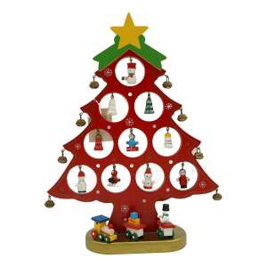 Decoratiune Craciun, Brad, Rosu, 10 cavitati cu ornamente, 20.5 cm x 28 cm, Lemn, KipHome 107621765 - Flippy Decorațiuni de Crăciun