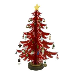 Decoratiune Craciun, Brad, Rosu/Alb, 15 cavitati cu ornamente, 25.5 cm x 33 cm, Lemn, KipHome 107621826 - Flippy Decorațiuni de Crăciun