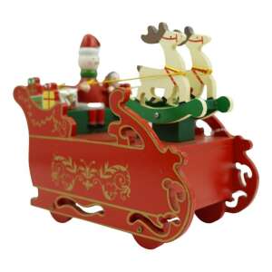 Díszített zenedoboz, Mikulás szán, Piros, Fa, 16 cm x 18,5 cm, Belül, Flippy