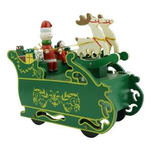 Díszített zenedoboz, Mikulás szán, Zöld, Fa, 16 cm x 18,5 cm, Belül, Flippy