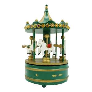 Музикална кутия, украсена за Коледа, Въртяща се въртележка, Зелена, Дървена, Вътрешна, KeepHome 107622015 - Flippy