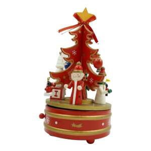 Karácsonyra díszített zenedoboz, Piros, Fa, 12 cm x 22 cm, Belül, Flippy