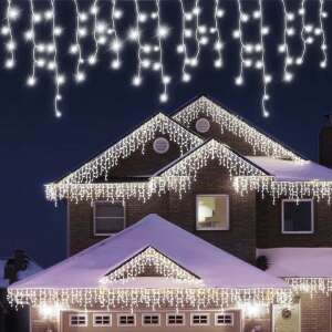 Flippy 30m 858 LED Christmas icicle lights, cool white, 8 lighting modes, IP44, connectable, 3m extension cord, copper wire, indoor/outdoor - Christmas