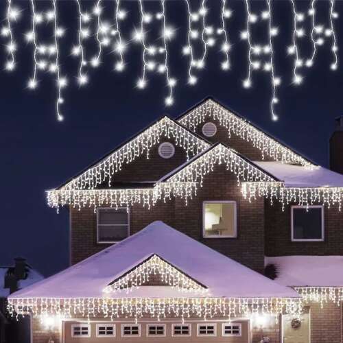 Pigeon-type Christmas light string, IP44, 25 m, 715 LEDs, Cool white, 8 light shows, Connectable, with 5 m extension cord, Copper wire, Flippy, Indoor/Outdoor