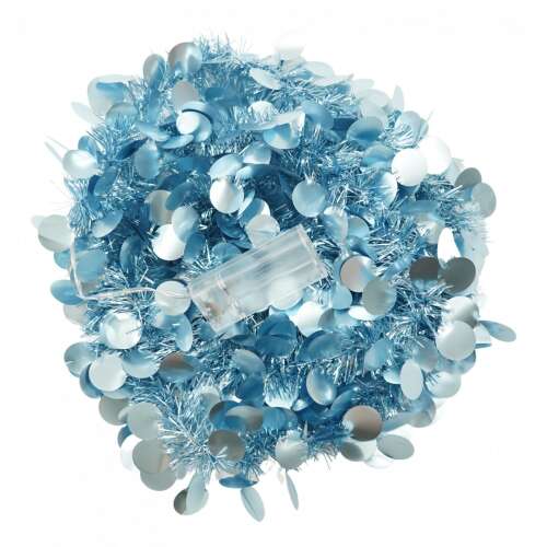 Karácsonyi talmi LED-del, kék, mintás kerek flitterekkel, 2 m x 5 cm, PVC, Sir, Mesterséges, Flippy 107622425
