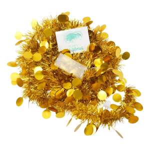 Коледна сърма с LED, злато, кръгла пайета, 2 м х 5 см, PVC, връв, изкуствена, KipHome 107622452