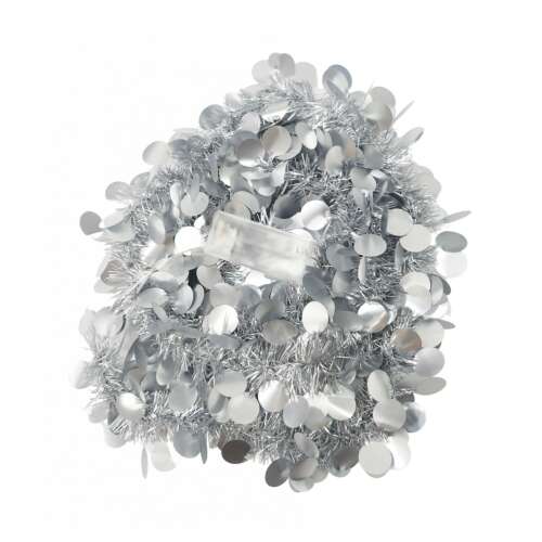 Коледна сърма с LED, Сребърна, кръгла пайета, 2 м х 5 см, PVC, Връв, Изкуствена, KipHome 107622451