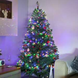 Flippy 250 LED Christmas lights, 25 meters long, multi-color, flashing, with remote control, connectable, green wire, on a Christmas tree - Christmas