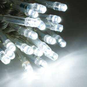 Close-up of cool white LED lights on a transparent wire - Christmas