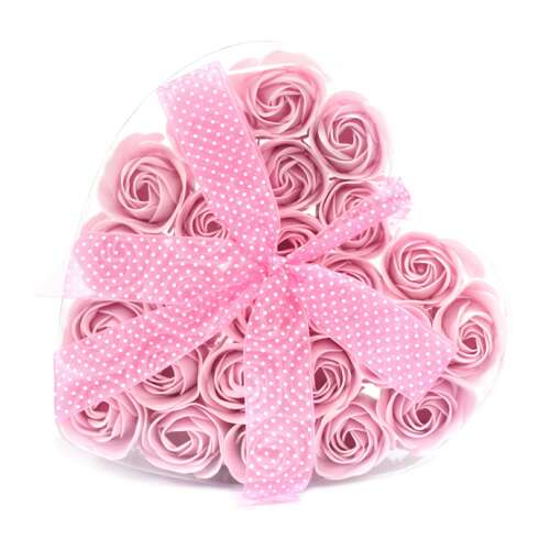 Szappanrózsa szív alakú dobozban 24db - MS-413 #rózsaszín