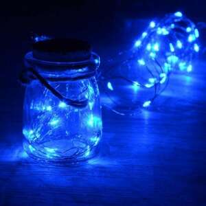 Blue copper wire fairy lights in a glass jar - Christmas