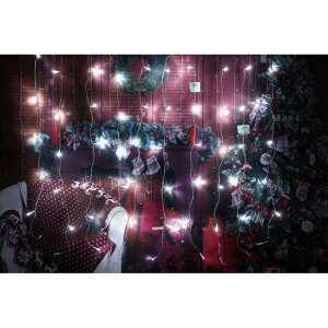 Коледна инсталация, Тип завеса, IP44, 16 m x 1 m, 960 LED, Студено бяло, със светкавица, Трансформатор с дистанционно управление, Взаимно свързване,... 107627452