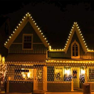 Flippy Christmas net lights decorating a house, warm white LED string lights for outdoor decoration - Home & Garden