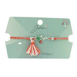 Jolie red and white string bracelet with a flower and ladybug charm and tassel - Women's Accessory