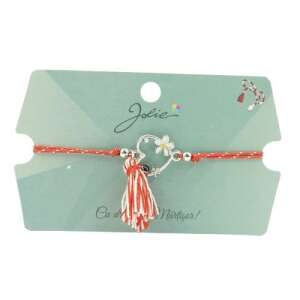 Jolie red and white string bracelet with heart and flower charm - Women's Accessory