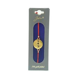 Jolie Mom 24k gold plated bracelet with red string and a round charm with a heart and symbols - Women's Accessory