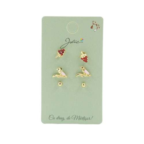 Set 3 Perechi Cercei Capsuna, Pasare, Bilute 107630776