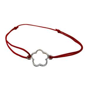 Jolie Silver Adjustable Cord Bracelet, 925 Sterling Silver, Cut Flower, Red Cord - Women's Accessory