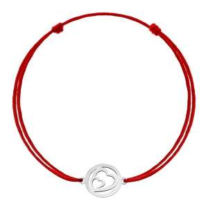 Brățară Jolie cu cordon reglabil cu inimi, argint 925, cordon roșu - Brățări dame