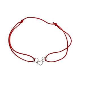Brățară reglabilă din sfoară roșie cu trei inimi de argint, marca United Hearts, Jolie Silver - Bijuterii pentru femei
